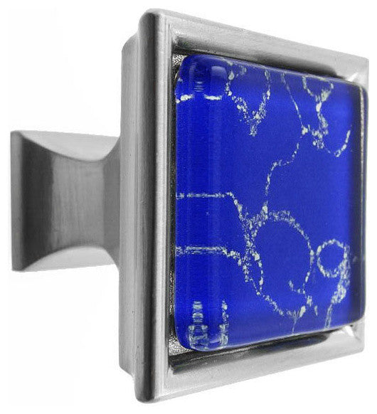 Hand Painted Abstract Silver Curls Crystal Glass Brushed Nickel Classic Knob