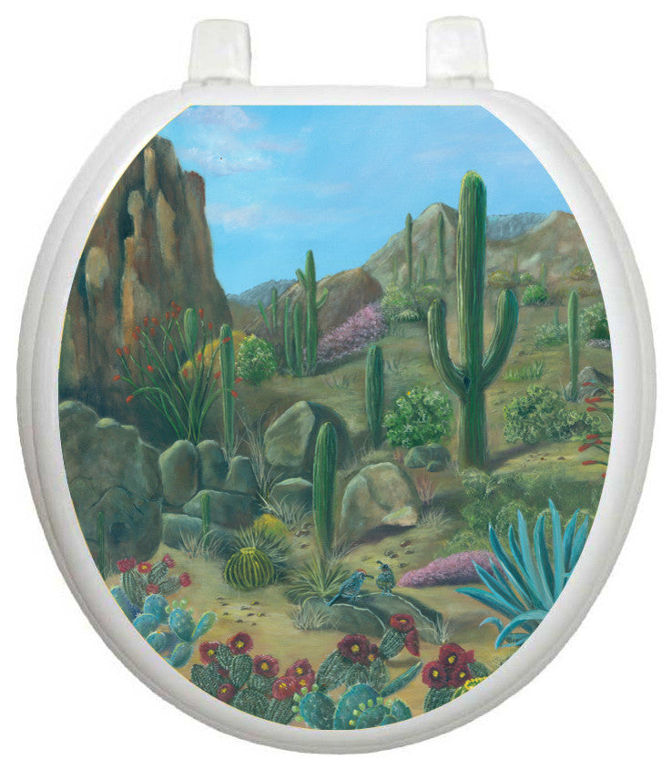 Desert Oasis Toilet Tattoos Seat Cover, Bathroom Vinyl Lid Decal, Round