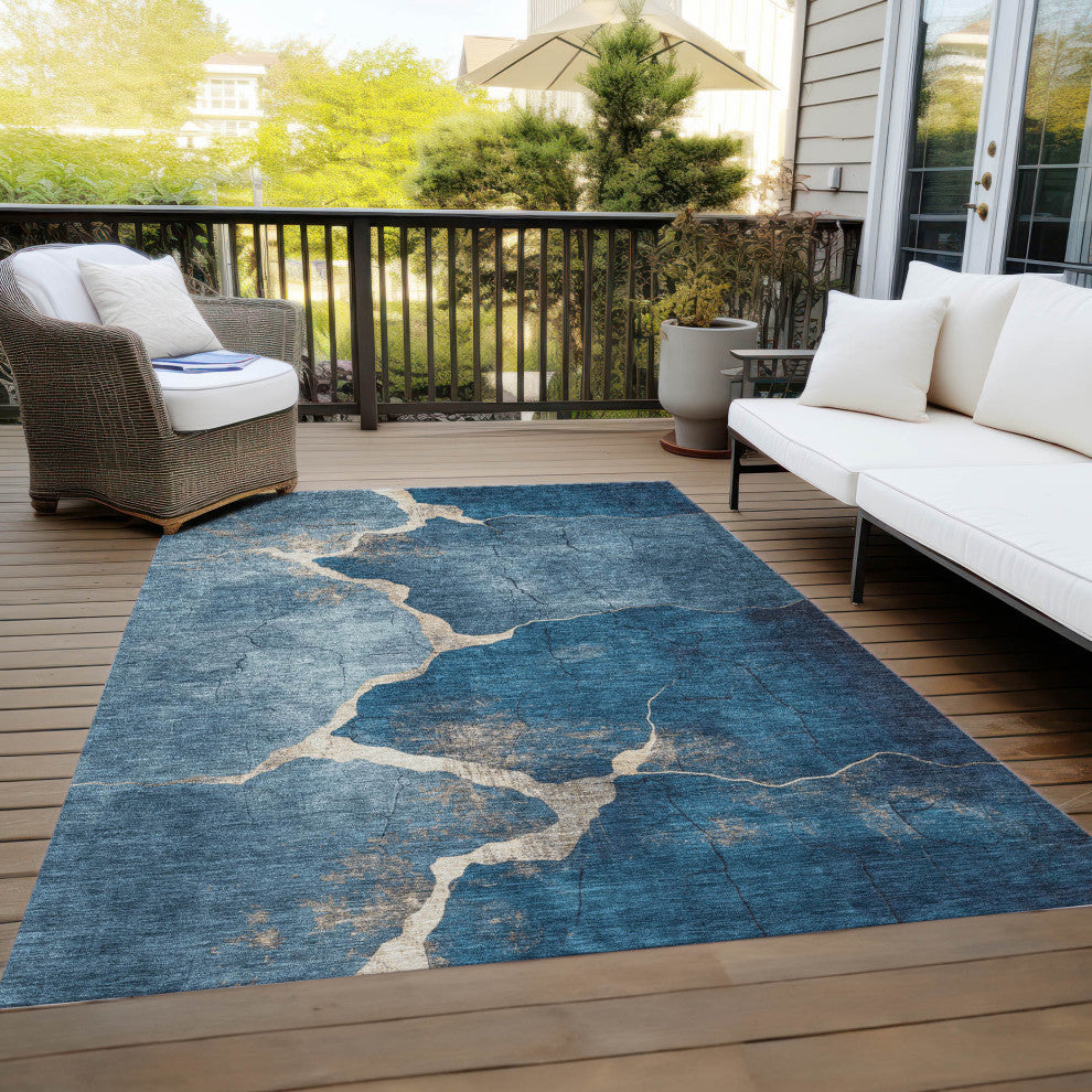 Machine Washable Indoor/Outdoor Chantille ACN1889 Navy 3' x 5' Rug