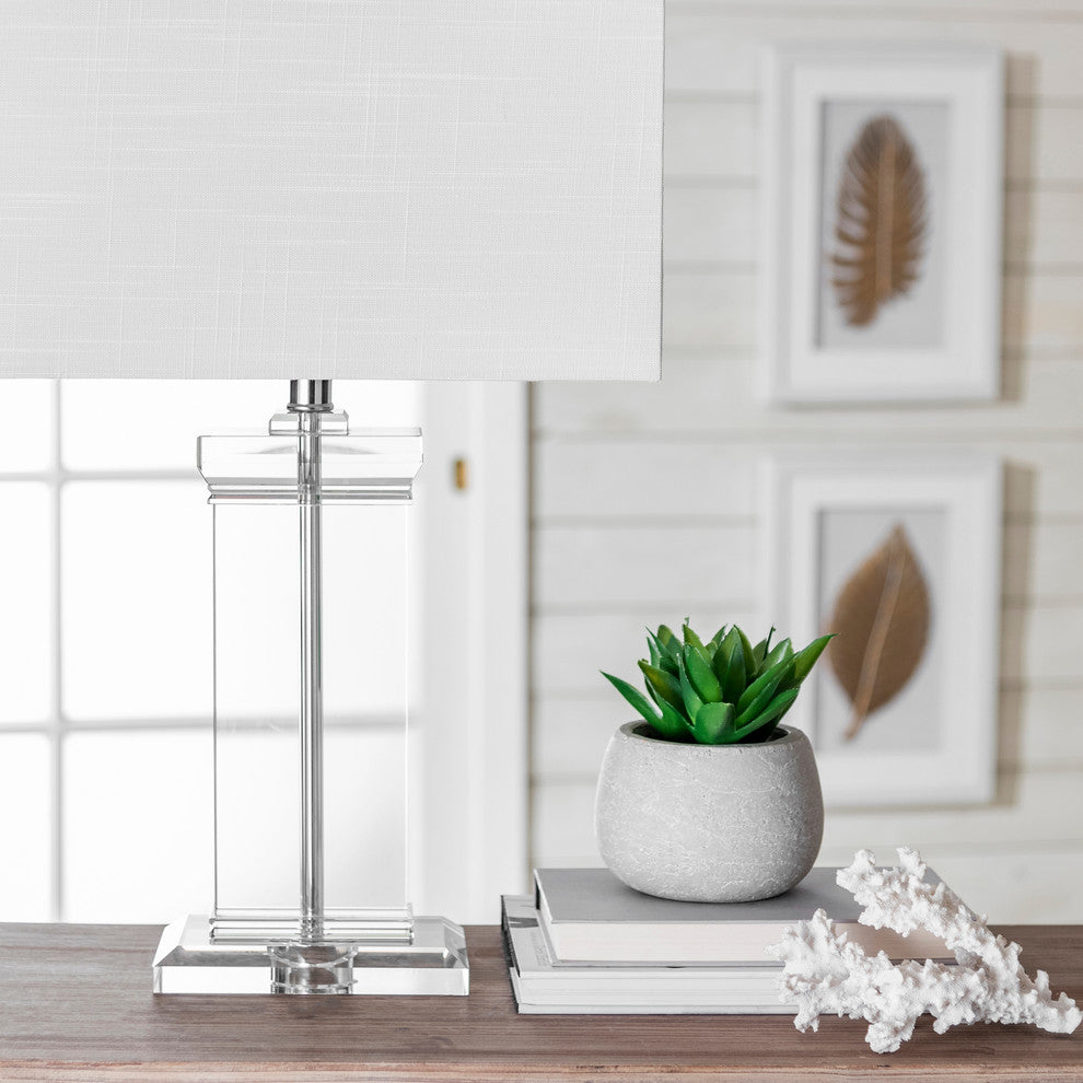 Nuloom 25" Helena Crystal Ionic Column Cotton Shade Clear Table Lamp