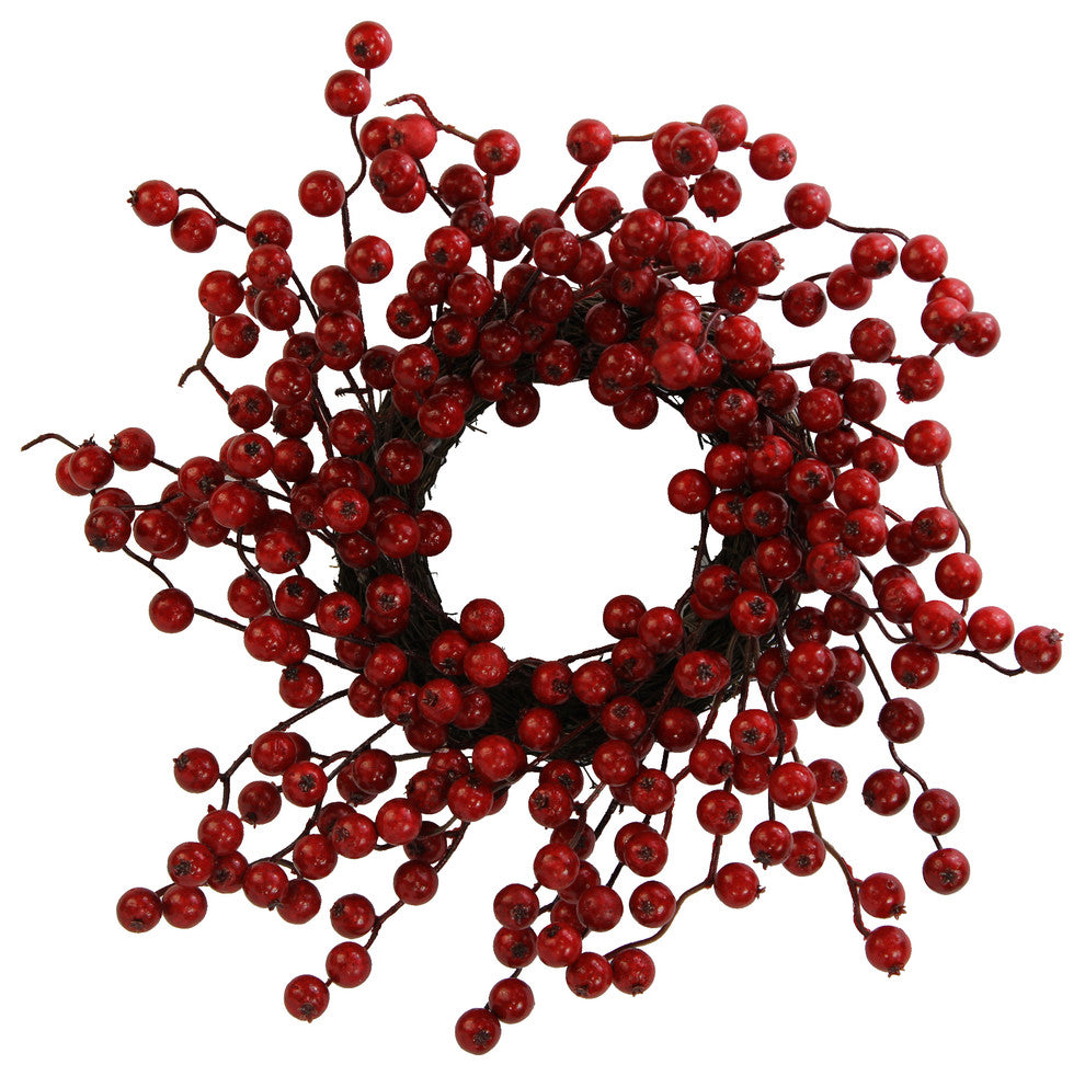 16" Mega Faux Red Berry Christmas Wreath/Candle Ring