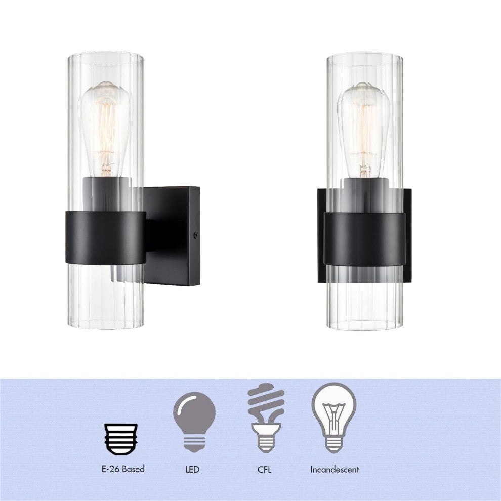 Modern Black Wall Sconce With Clear Cylinder Glass