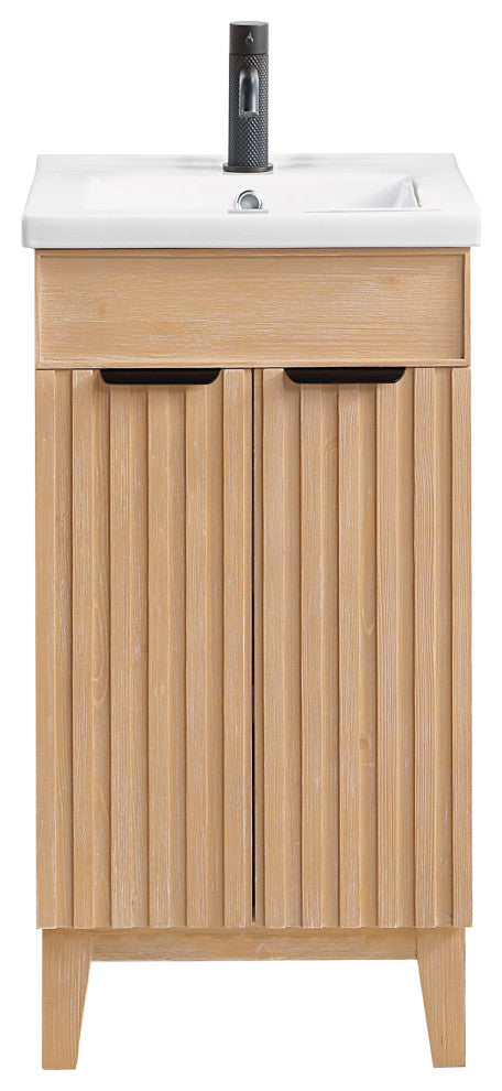 Palos Bathroom Vanity, Fir Wood Brown, 18", Ceramic Top, No Mirror