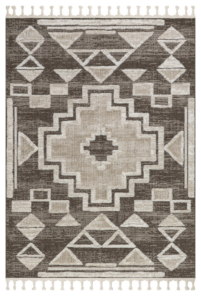 Gatsby Southwestern Tasseled Area Rug, Brown 5' 3" x 7' 6"