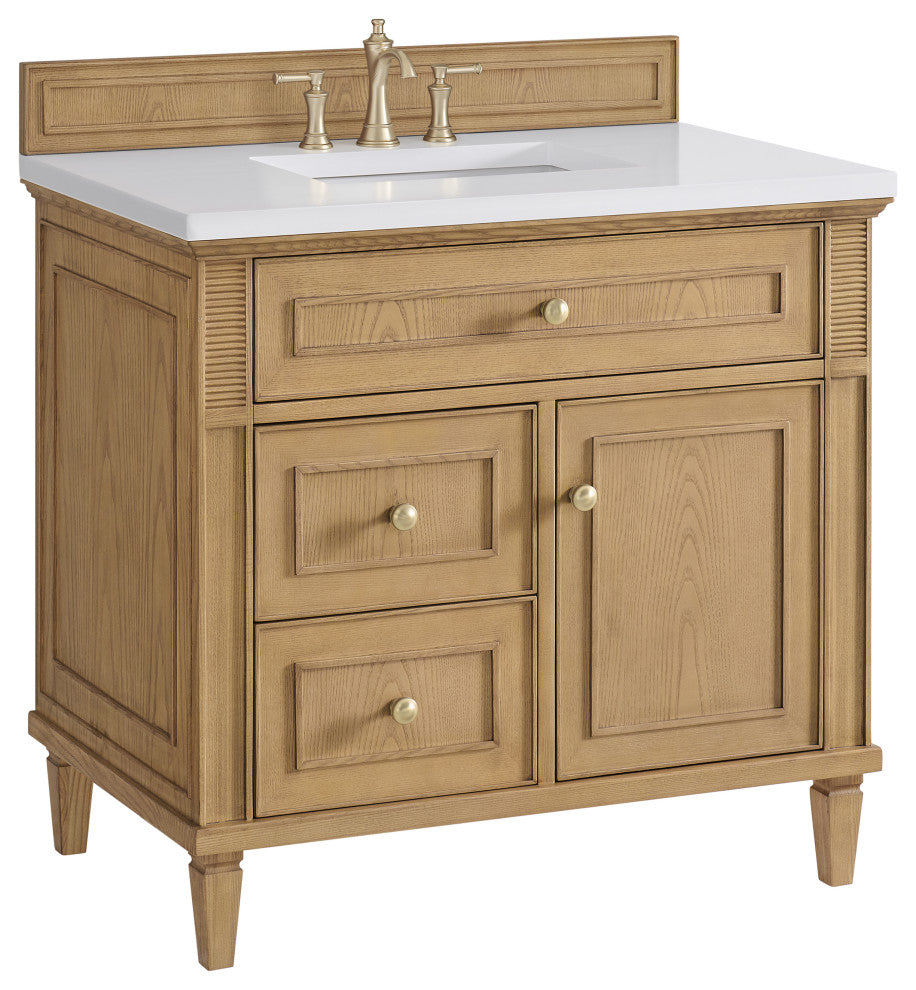 Lorelai 36" Single Vanity, Light Natural Oak, 3 CM White Zeus Top