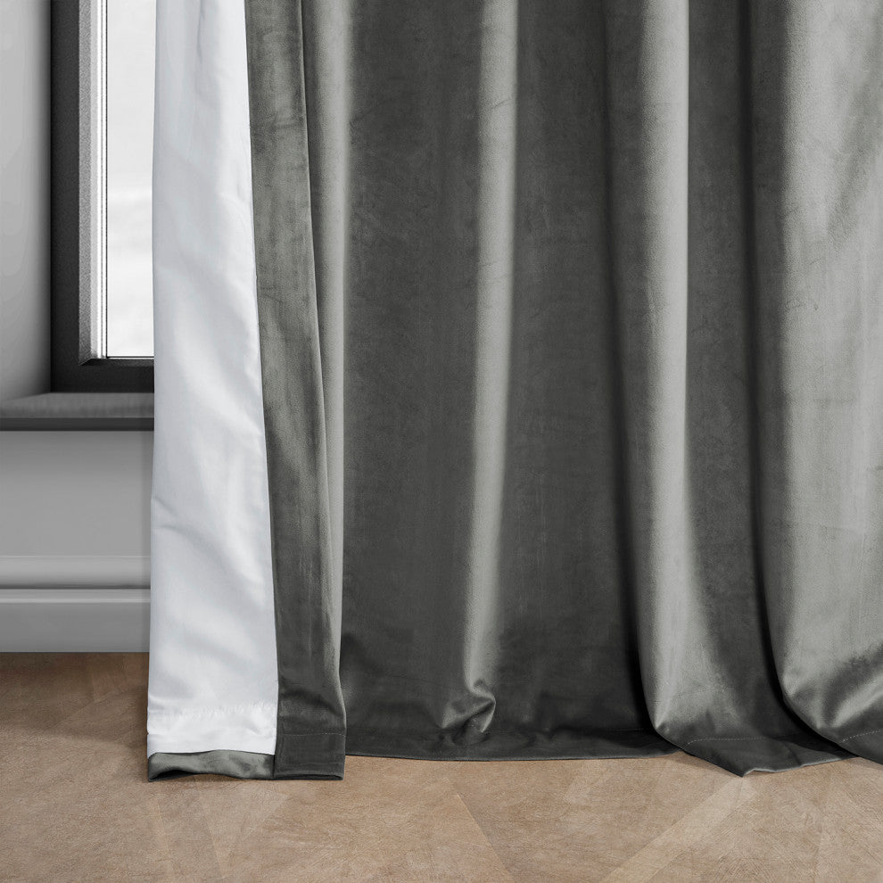 Heritage Plush Velvet Curtain Single Panel, Destiny Gray, 50"x96"