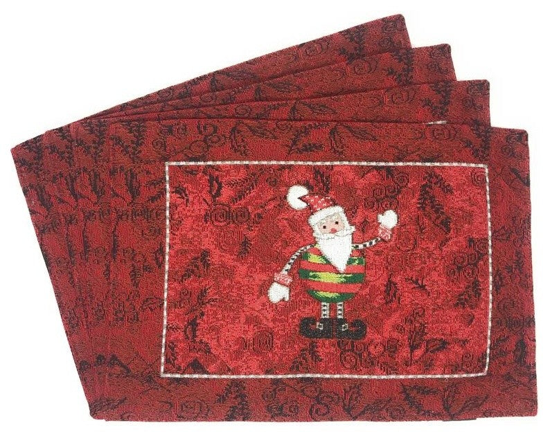 Here Comes Santa Claus Vintage Woven Tapestry Red Christmas Festive Placemats