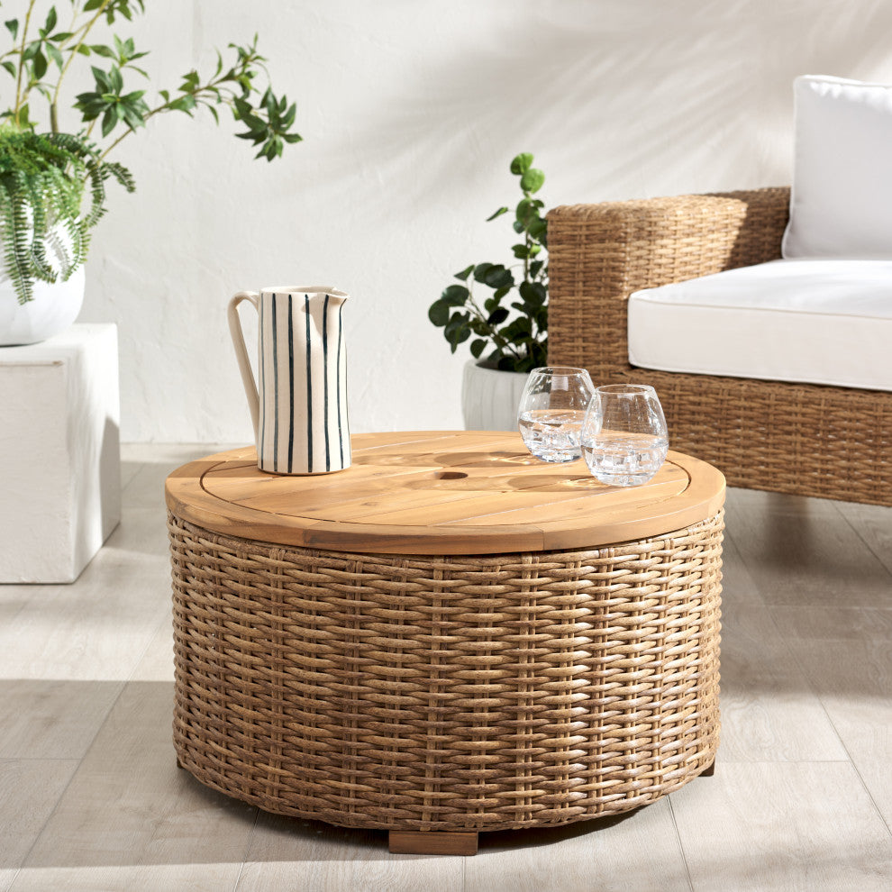 Safavieh Couture Indoor-Outdoor Anguilla Wicker Coffee Table, Natural