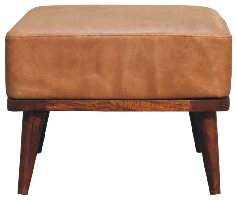Tan Buffalo Leather Tan Footstool
