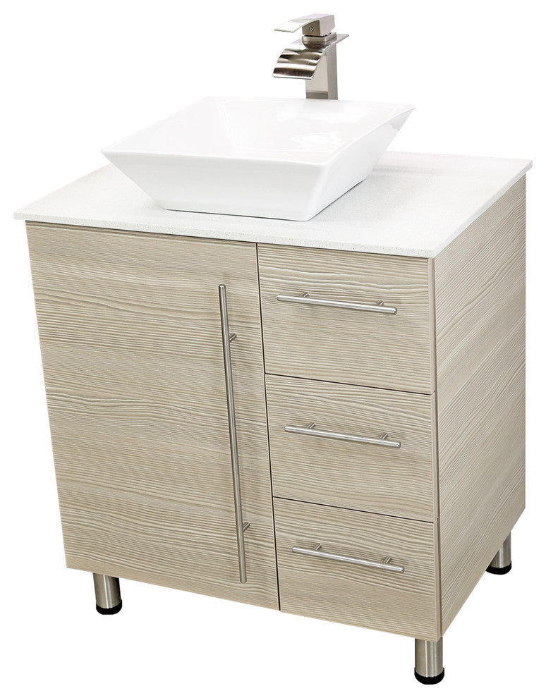 Windbay 30" Free Standing Vanity, Tan, White Stone Countertop