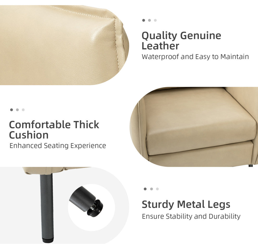 Traditional Leather Armchair With Metal Legs, Beige