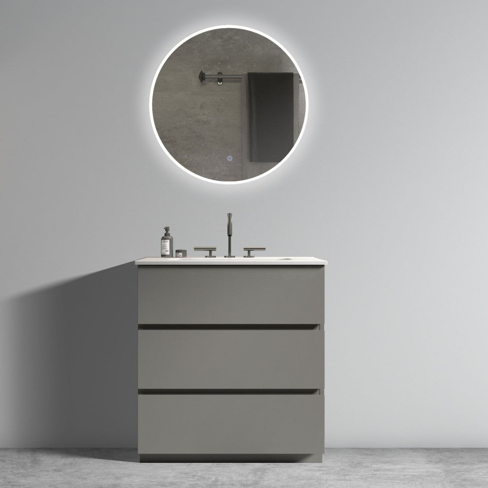 Freestanding Bathroom Vanity Set with White Ceramic Sink Basin, Gray, 30"