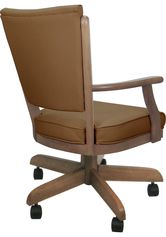 Leather Swivel Wood Dining Caster Chair with Wheels - Classic, Brown Leather on Cashew