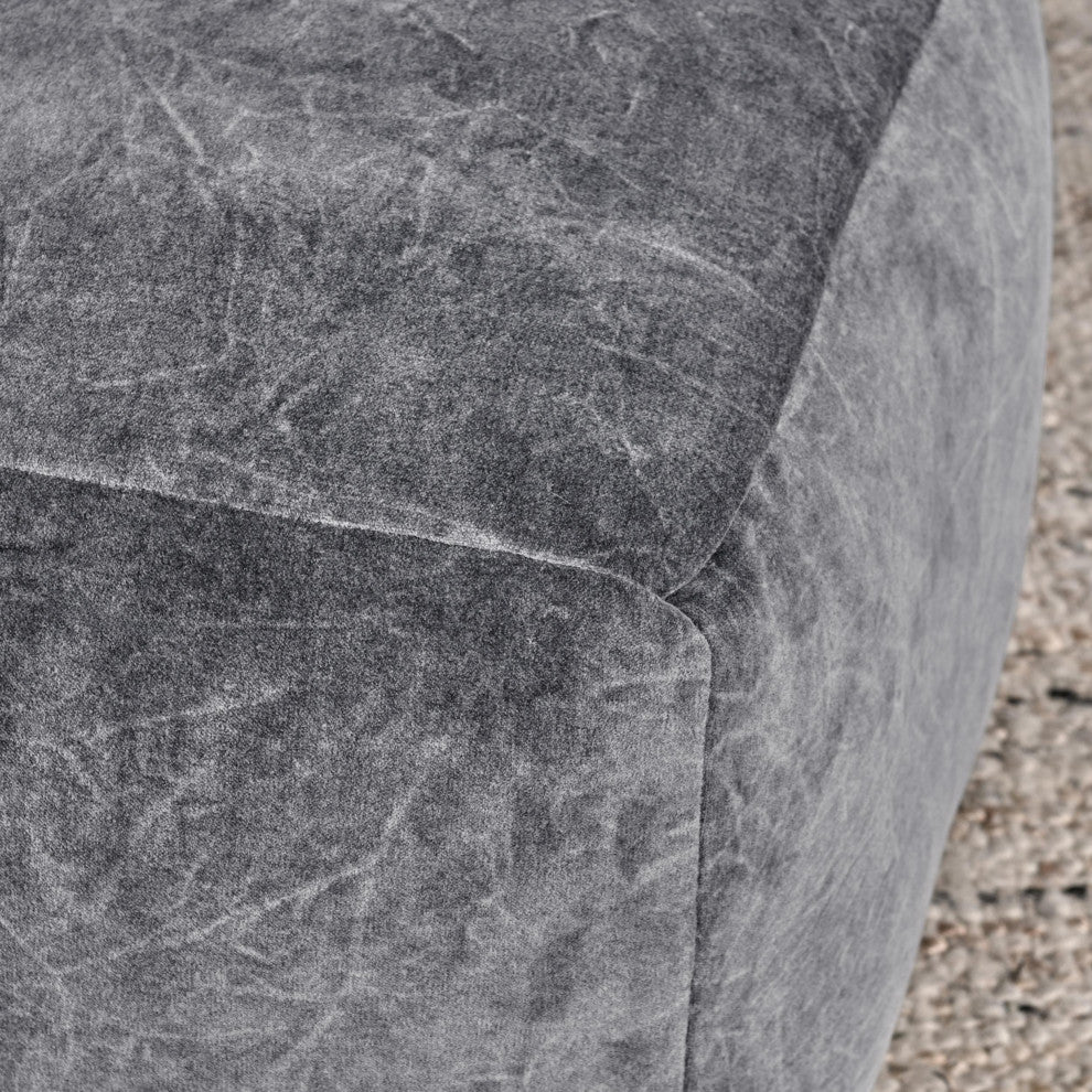Heirloom 18" Velvet Fabric Floor Cushion Pouf, Stone Grey
