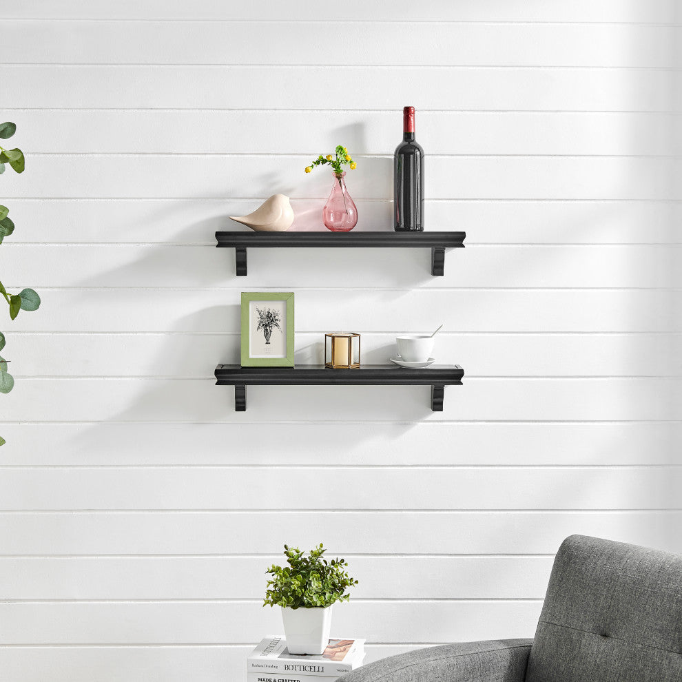 Danya B. Decorative 24" Floating Wall Decor Display Shelves, Set of 2, Black