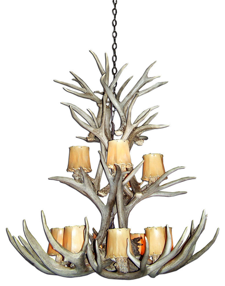 Mule Deer Cascade Antler Chandelier Light, Xxl, Parchment Shades