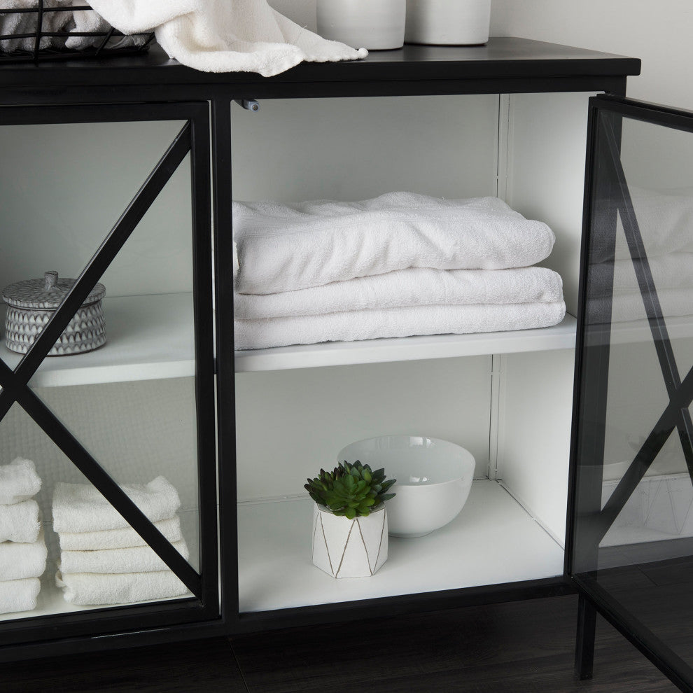 Aurelia Black Metal With White Interior Glass Accent Cabinet