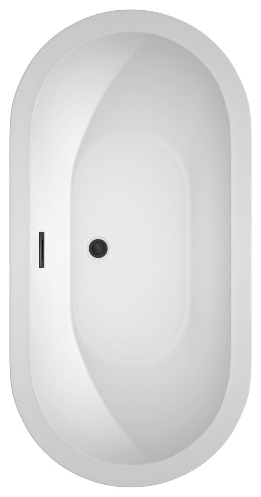 Soho 60" Freestanding White Bathtub, Matte Black Drain and Overflow Trim