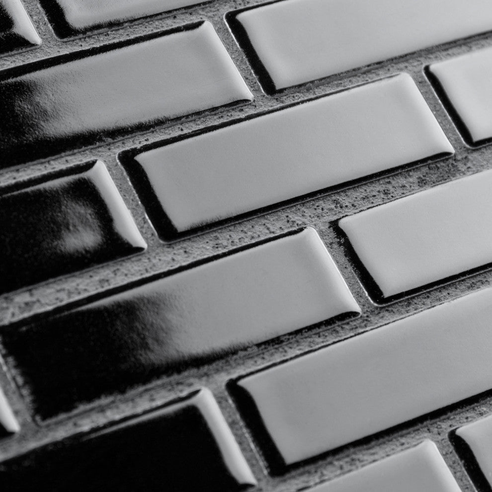 Metro Brick Subway Glossy Black Porcelain Floor and Wall Tile