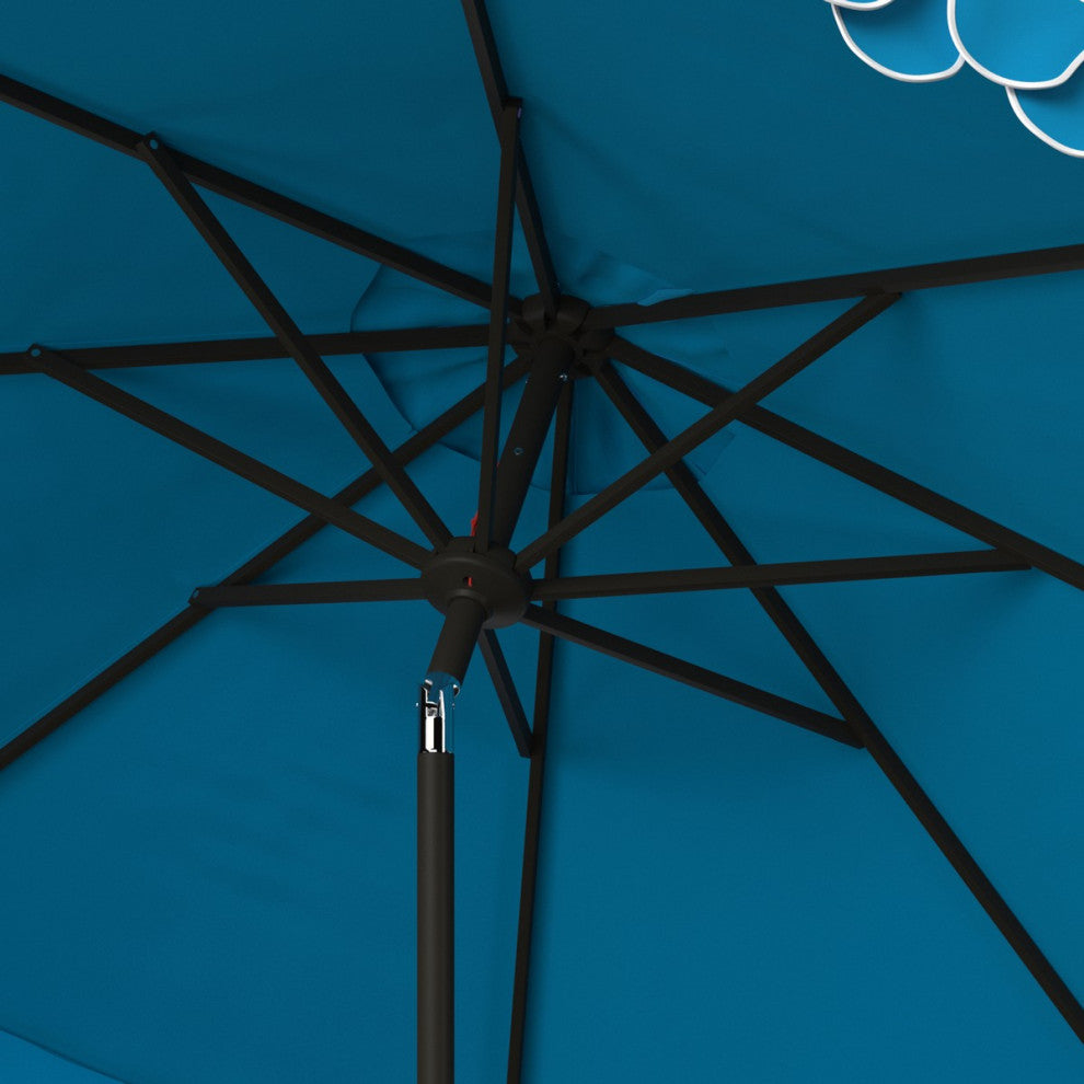 Safavieh Outdoor Elegant Valance 9ft Auto Tilt Umbrella Pacific Blue