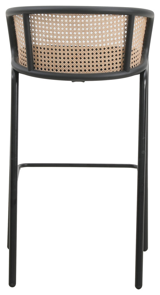 LeisureMod Ervilla Wicker Bar Stool With Black Powder Coated Frame, Black