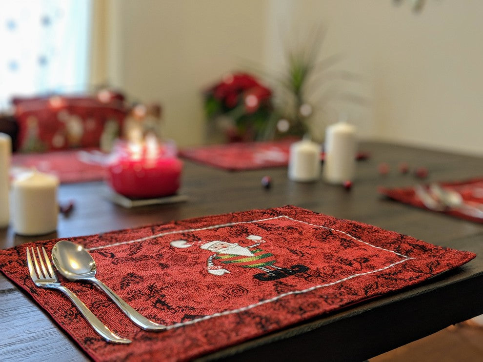 Here Comes Santa Claus Vintage Woven Tapestry Red Christmas Festive Placemats