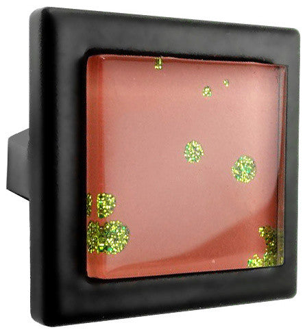 Red Terra Cotta Iridescent Nova Crystal Glass Black Metal Square Manor Knob