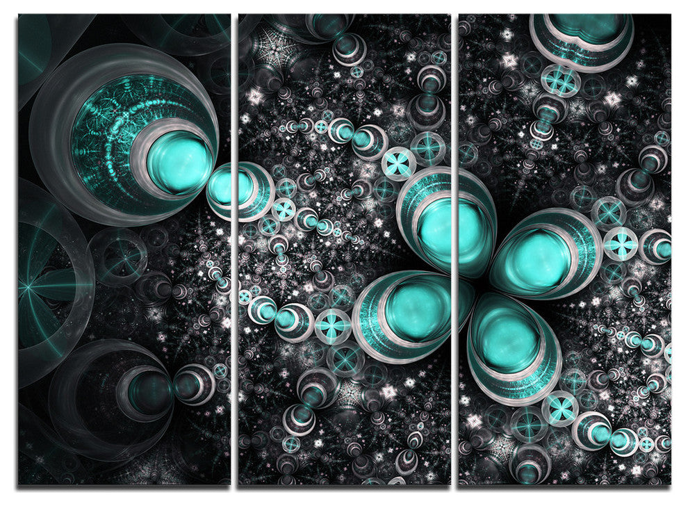 "Glittering Dark Green Fractal Flower" Metal Wall Art, 3 Panels, 36"x28"
