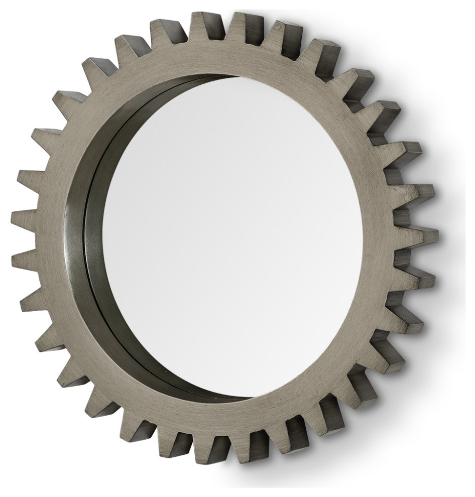 Sundance Gray Solid Wood Frame Round Cog Mirror, 26"