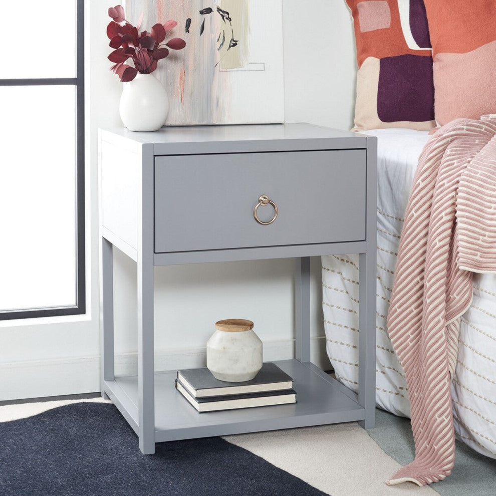 Safavieh Yudi 1 Drawer 1 Shelf Nightstand, Grey