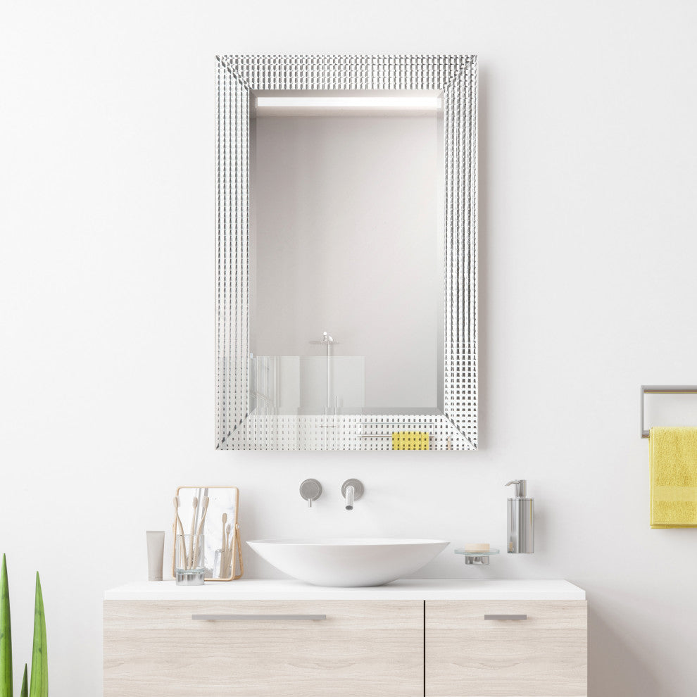 Bling Beveled Glass Rectangle Wall Mirr, 1" Beveled Center, Wood Frame, 36"x24"
