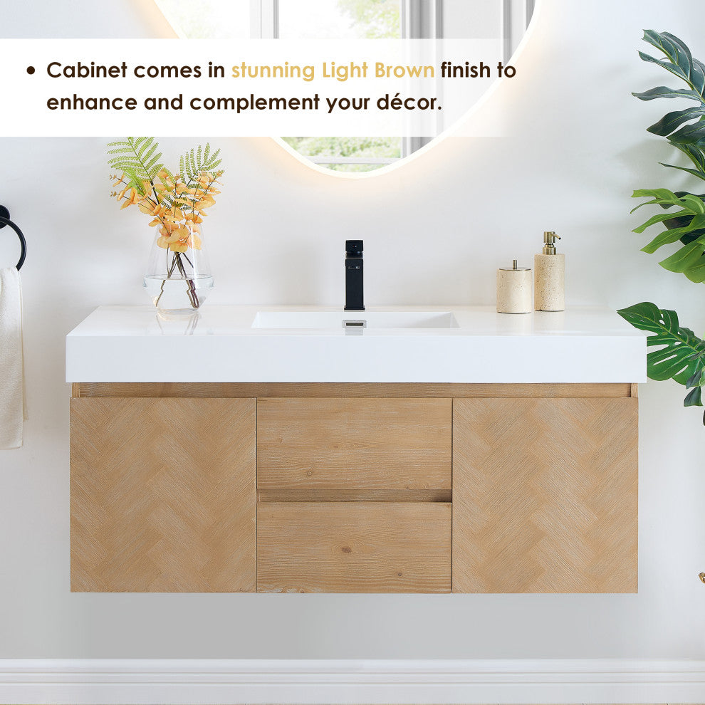 Siena Wall-mounted Single Bath Vanity, Light Brown, 48inch, With Mirror