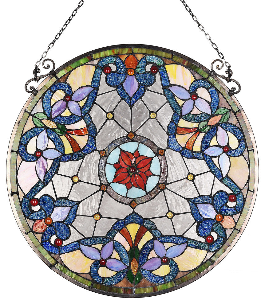 CHLOE-Lighting NORAH Victorian Tiffany-glass Window Panel 24" Tall