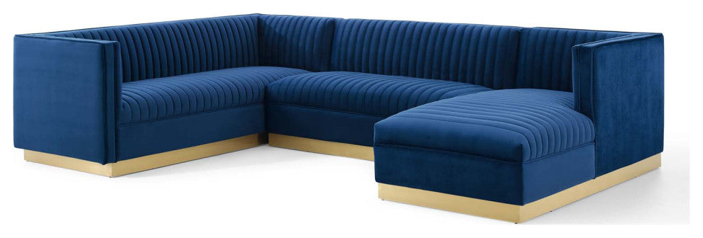 Sanguine 3 Piece Performance Velvet Sectional Sofa Set - Navy