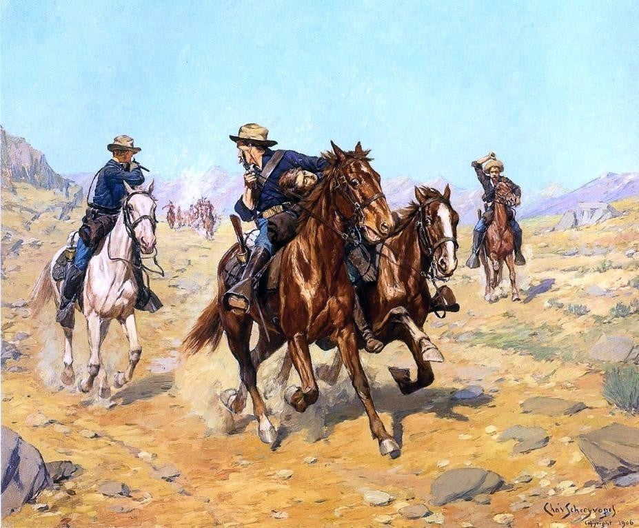 Charles Schreyvogel Saving Their Lieutenant - 20" x 25" Premium Canvas Print
