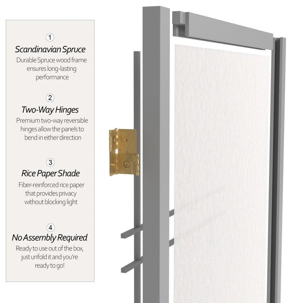 6' Tall Double Cross Shoji Screen, Special Edition, Gray, 5 Panels