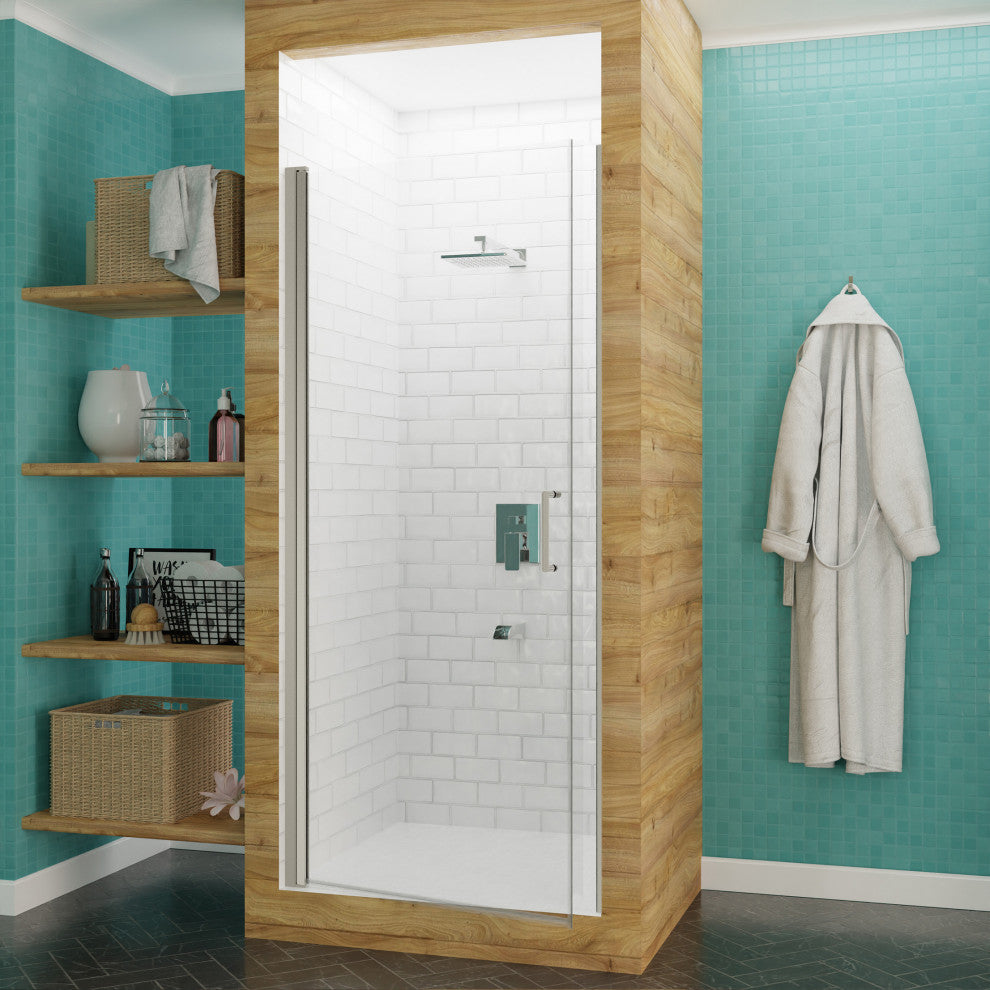 ANZZI Lancer Semi-Frameless Hinged Shower Door, Brushed Nickel, 23" X 72"