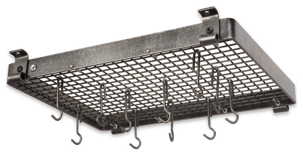 Handcrafted 24" Flush Mounted Ceiling Rack w 12 Hooks Hammered Steel