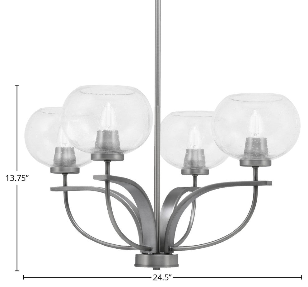 Cavella 4-Light Chandelier, Graphite, 7" Clear Bubble Glass
