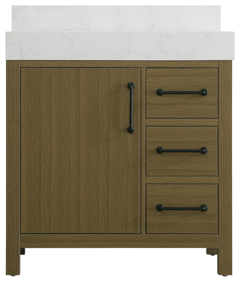 Home Living 32" Single Bathroom Vanity, Chestnut Brown With Backsplash