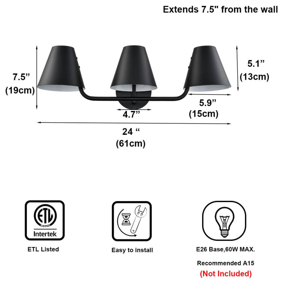 Industrial 3-Light Bathroom Vanity Light Black