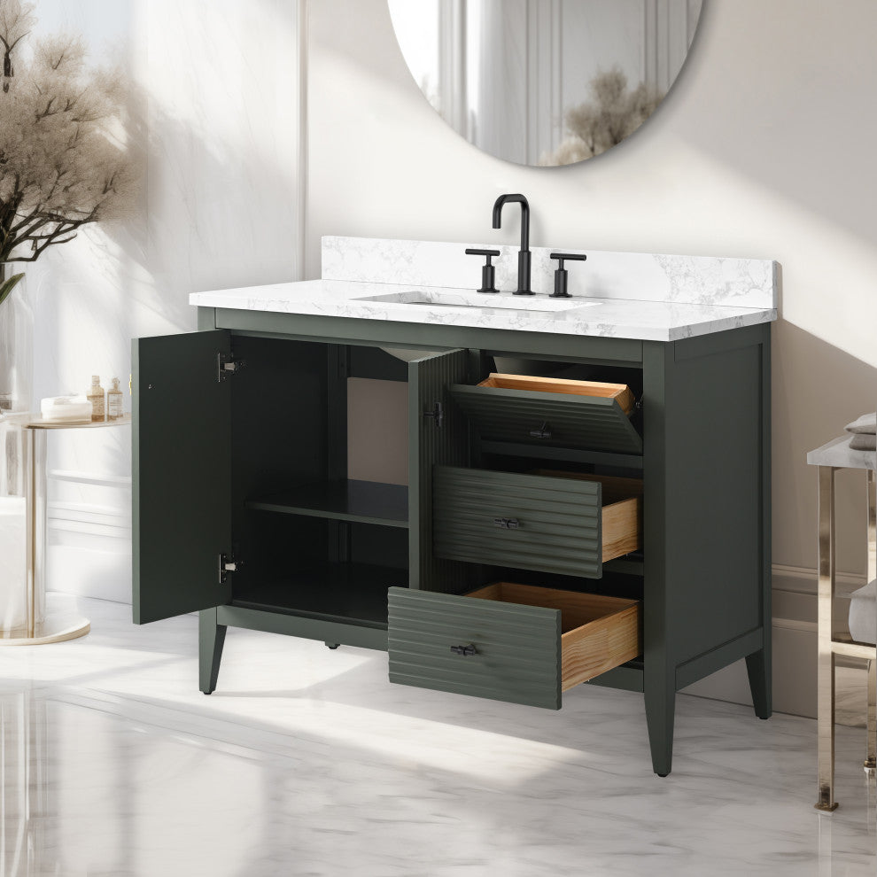 Vanity Art Freestanding Vanity, Vintage Green, 42", Single Sink, Matte Black
