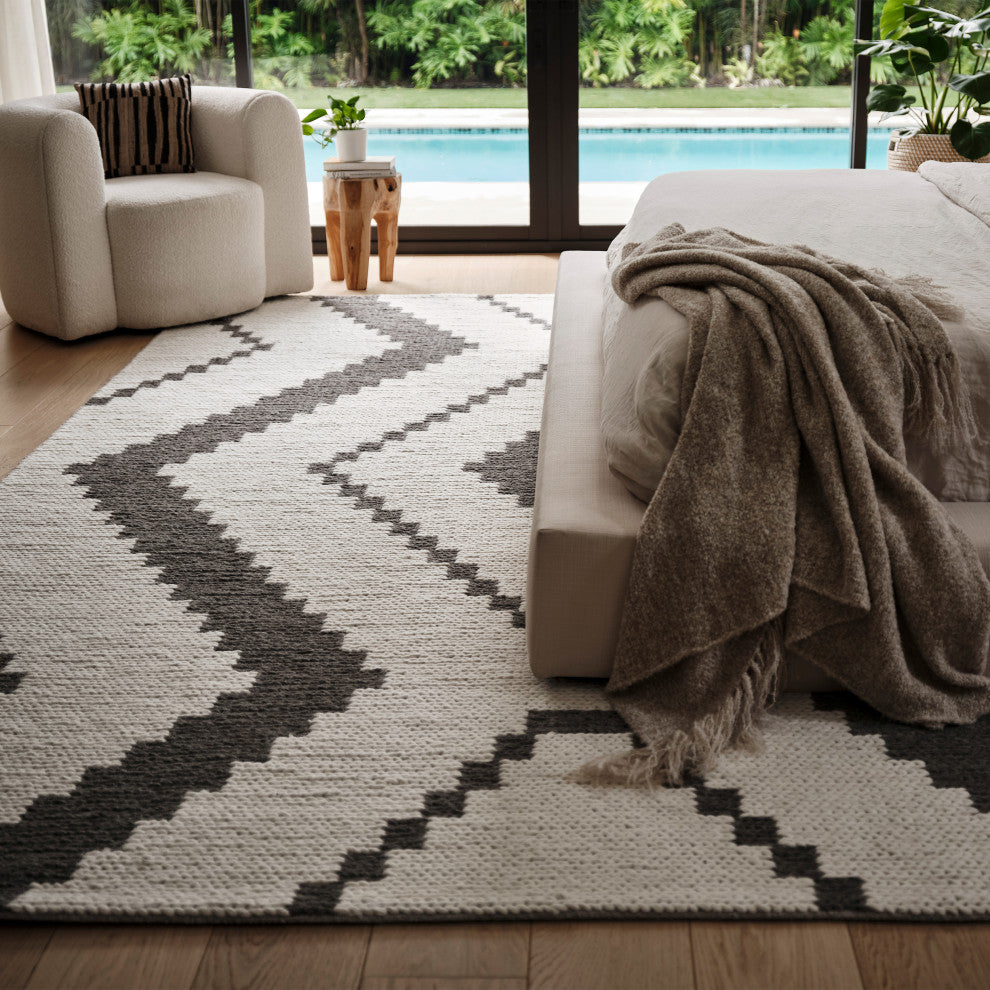 Eighty-Eight Wool Area Rug, Dark Grey 8' x 10'