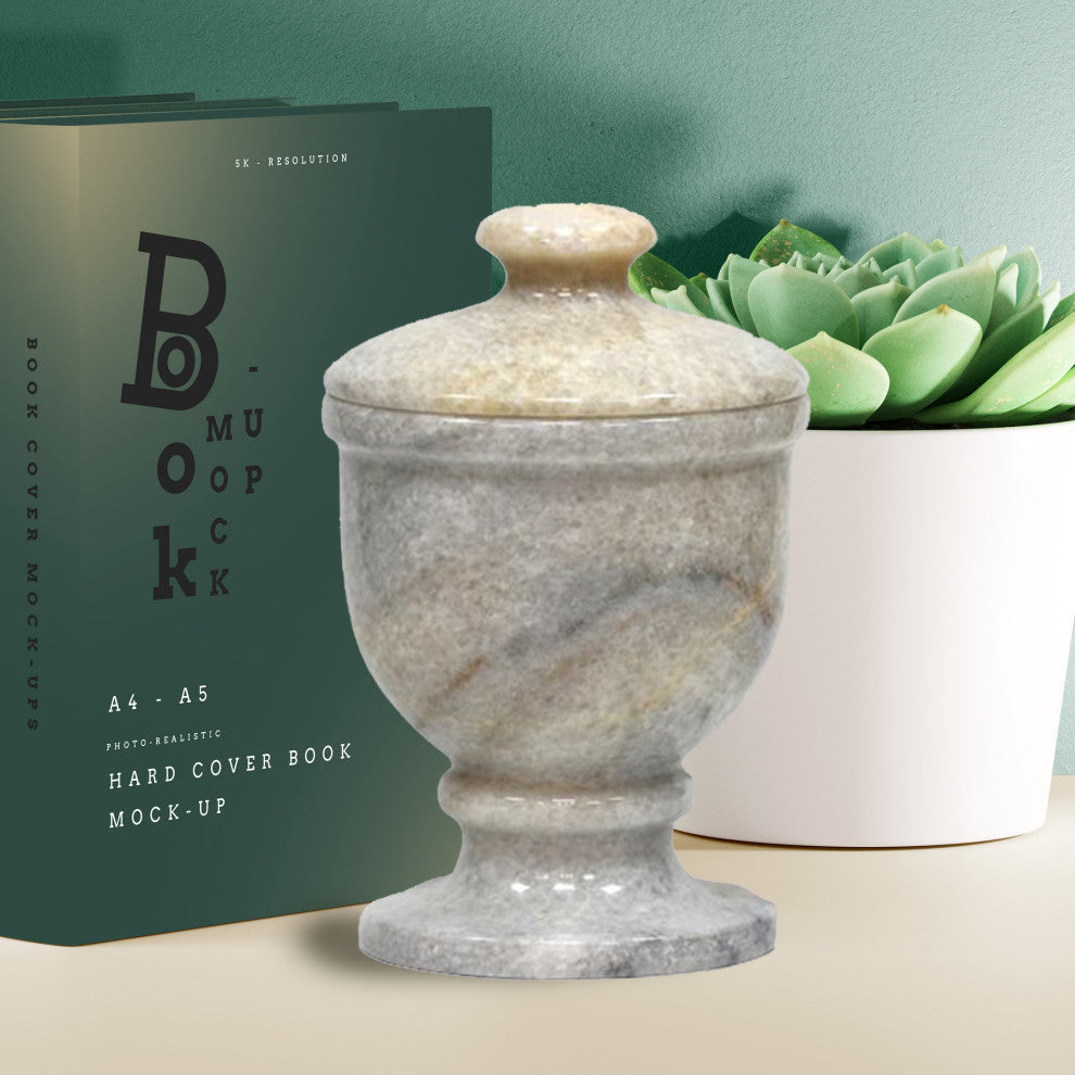 Grey Marble Storage Jar with Lid, Perfect for Q-tips and Cotton Balls