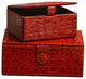 Burnt Croc Leather Boxes, Orange, Set of 2