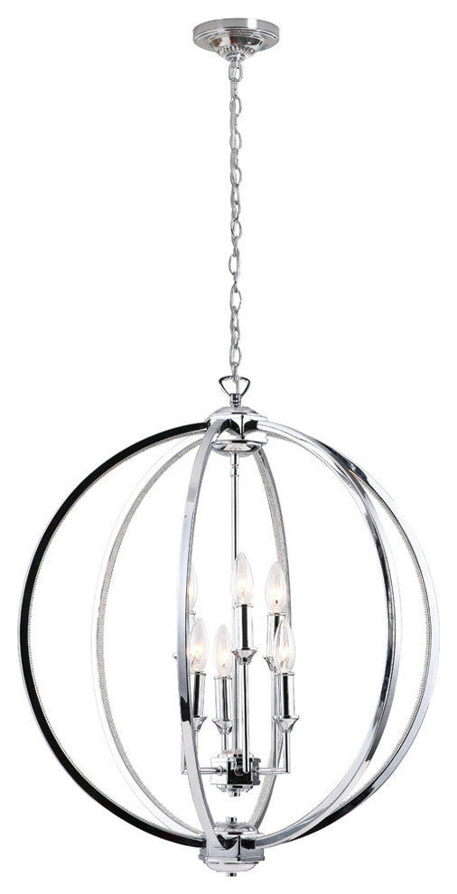 Kara 6-Light Chandelier, Polished Chrome With Jewelled Accents