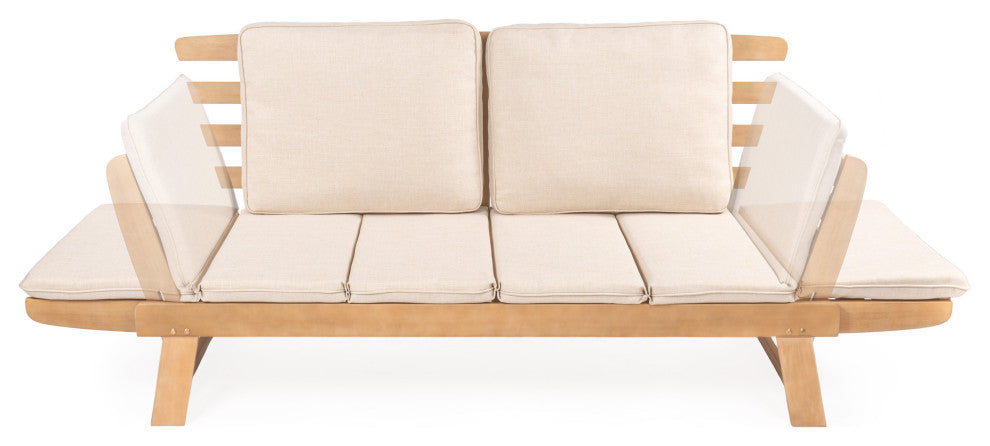 Hartley 2-Seat Modern Scandinavian Folding Wood Outdoor Day Bed Sofa