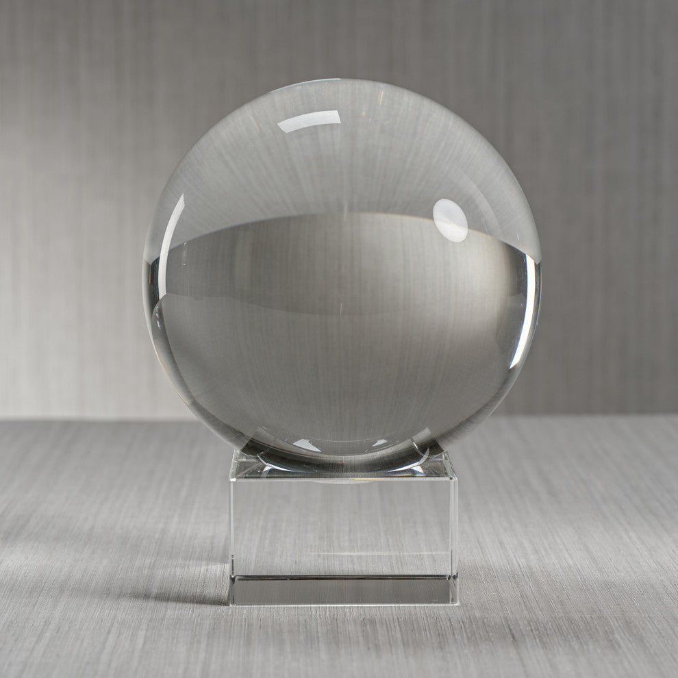 Sakinah Large Decorative Crystal Glass Orb on Base, Clear