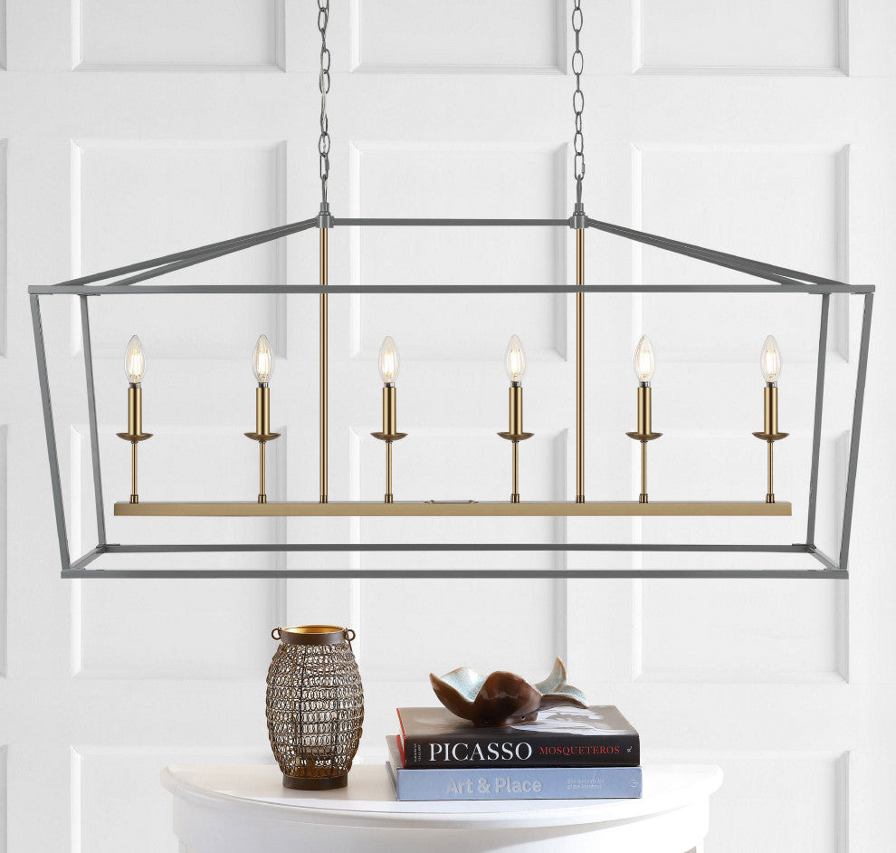 Pagoda Lantern Metal LED Pendant, Gray, Width: 49"