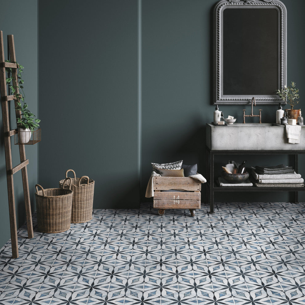Cassis Hex Flower Black Porcelain Floor and Wall Tile